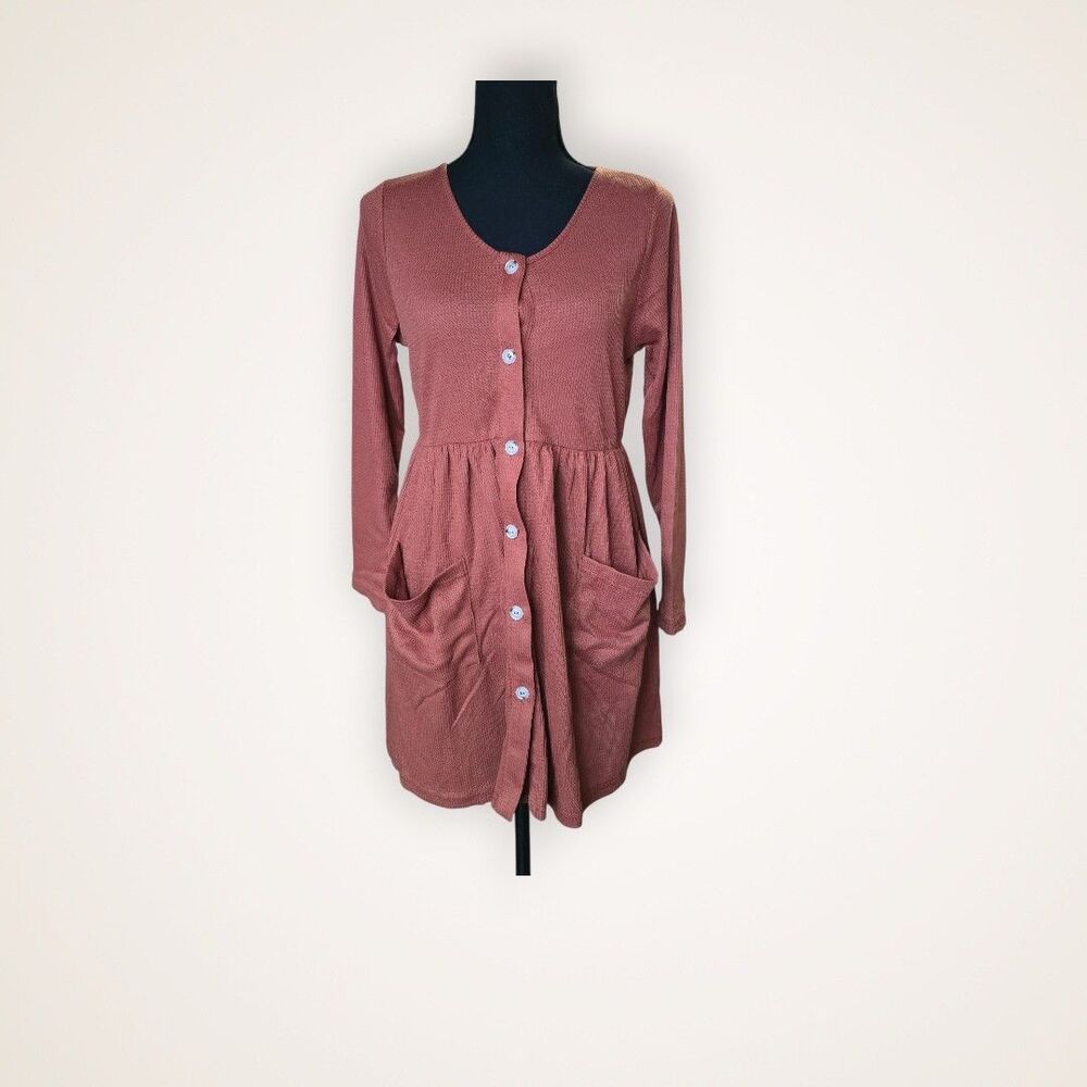 Women’s XS Rust/Copper Orange Color Button-Up Short Dress with Pockets